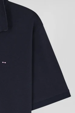 Polo manches courtes en piqué coton bleu marine coupe Regular