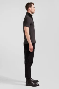 Polo manches courtes en piqué coton marron coupe Slim
