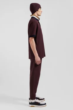 Polo manches courtes en piqué coton bordeaux détails tricolores coupe Oversized
