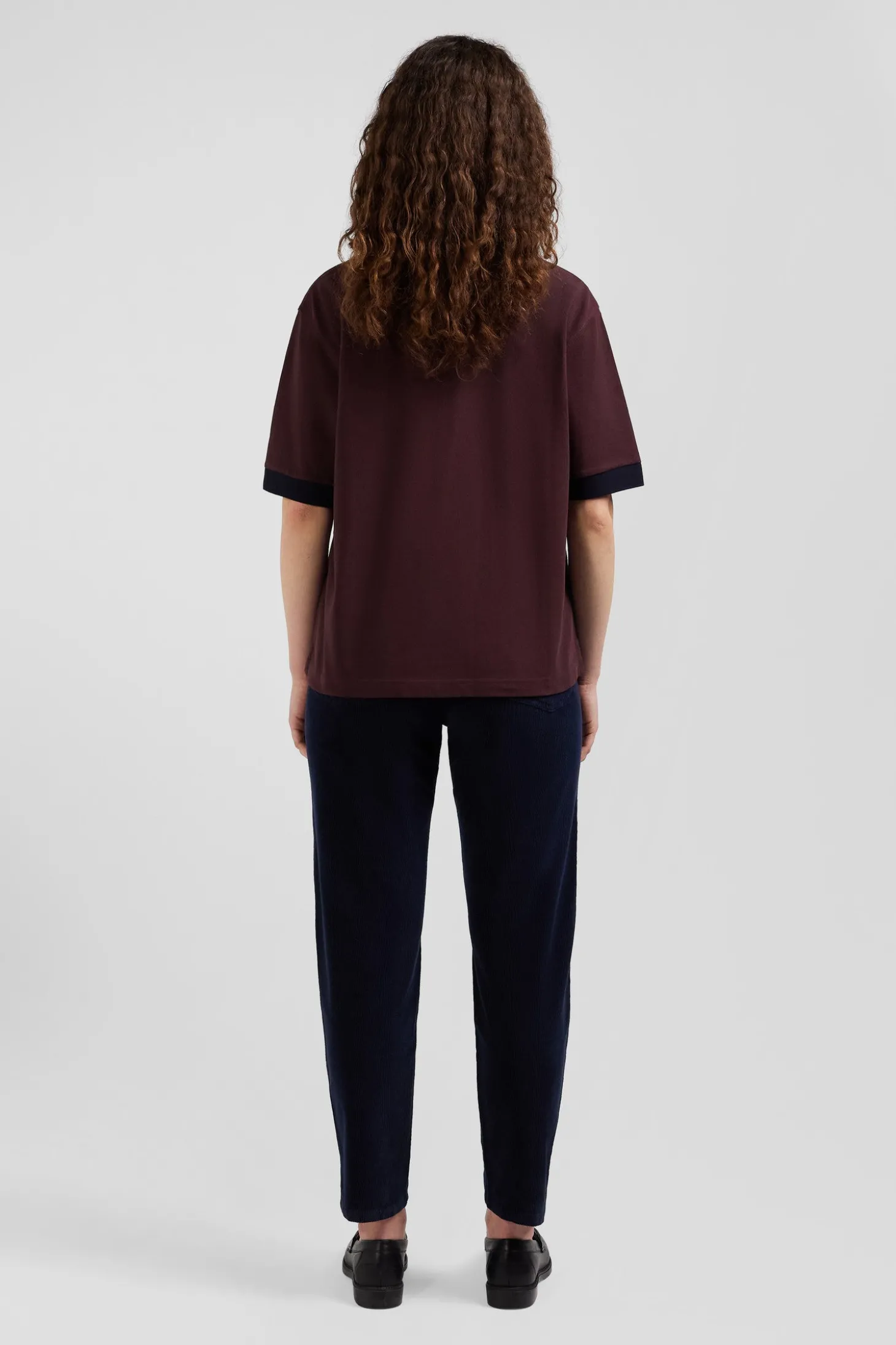 Polo manches courtes en piqué coton bordeaux col tricolore coupe Oversized