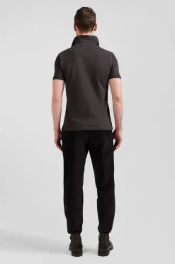 Polo manches courtes en piqué coton marron coupe Slim