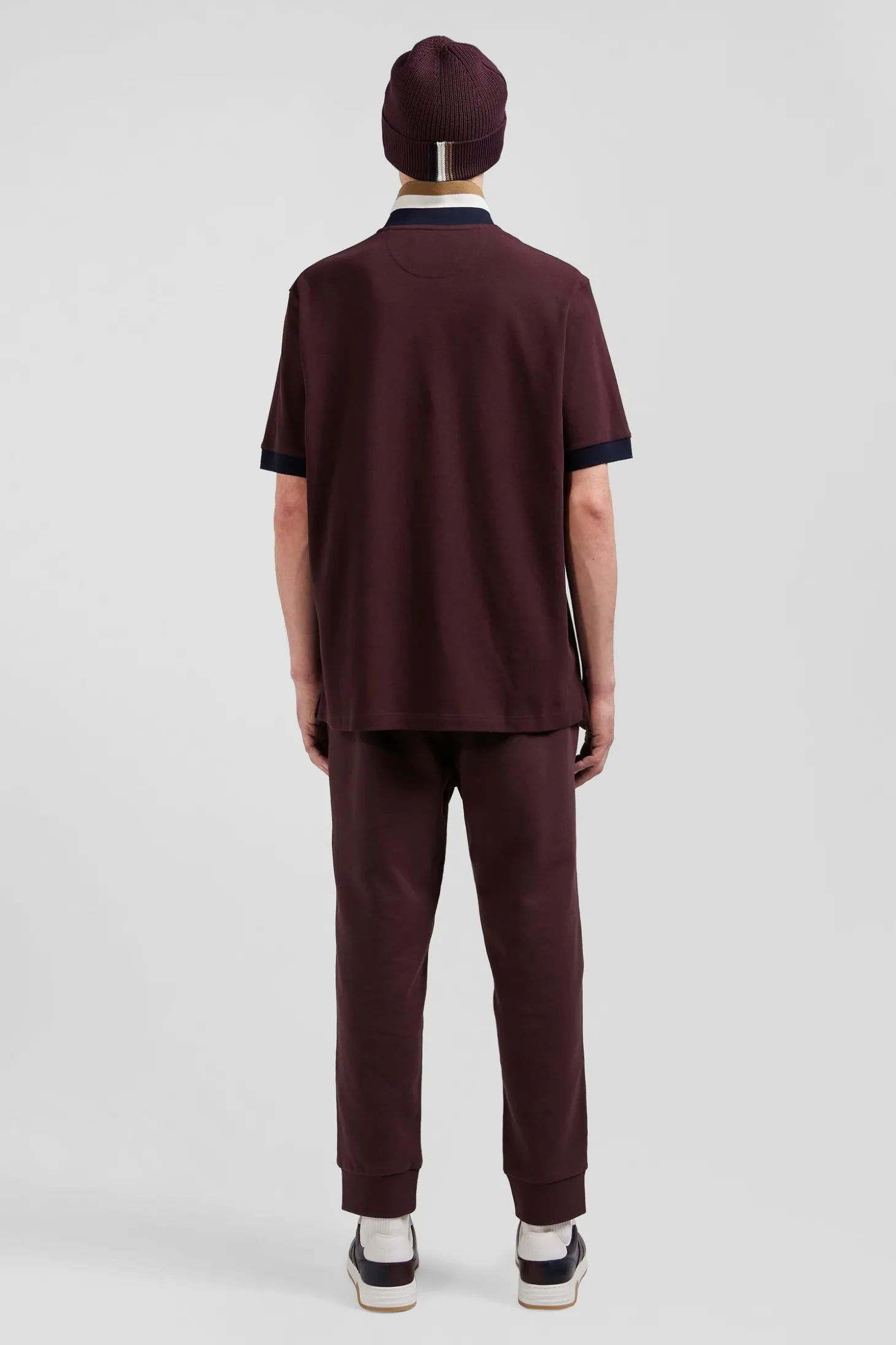 Polo manches courtes en piqué coton bordeaux détails tricolores coupe Oversized