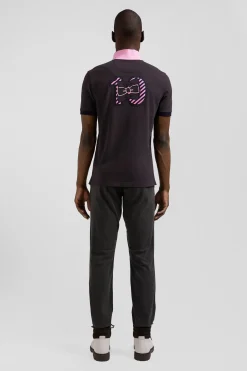 Polo manches courtes en piqué coton marron broderie cerclée coupe Regular