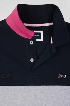 Polo manches courtes en piqué coton gris détails contrastés broderie nœud papillon coupe Regular