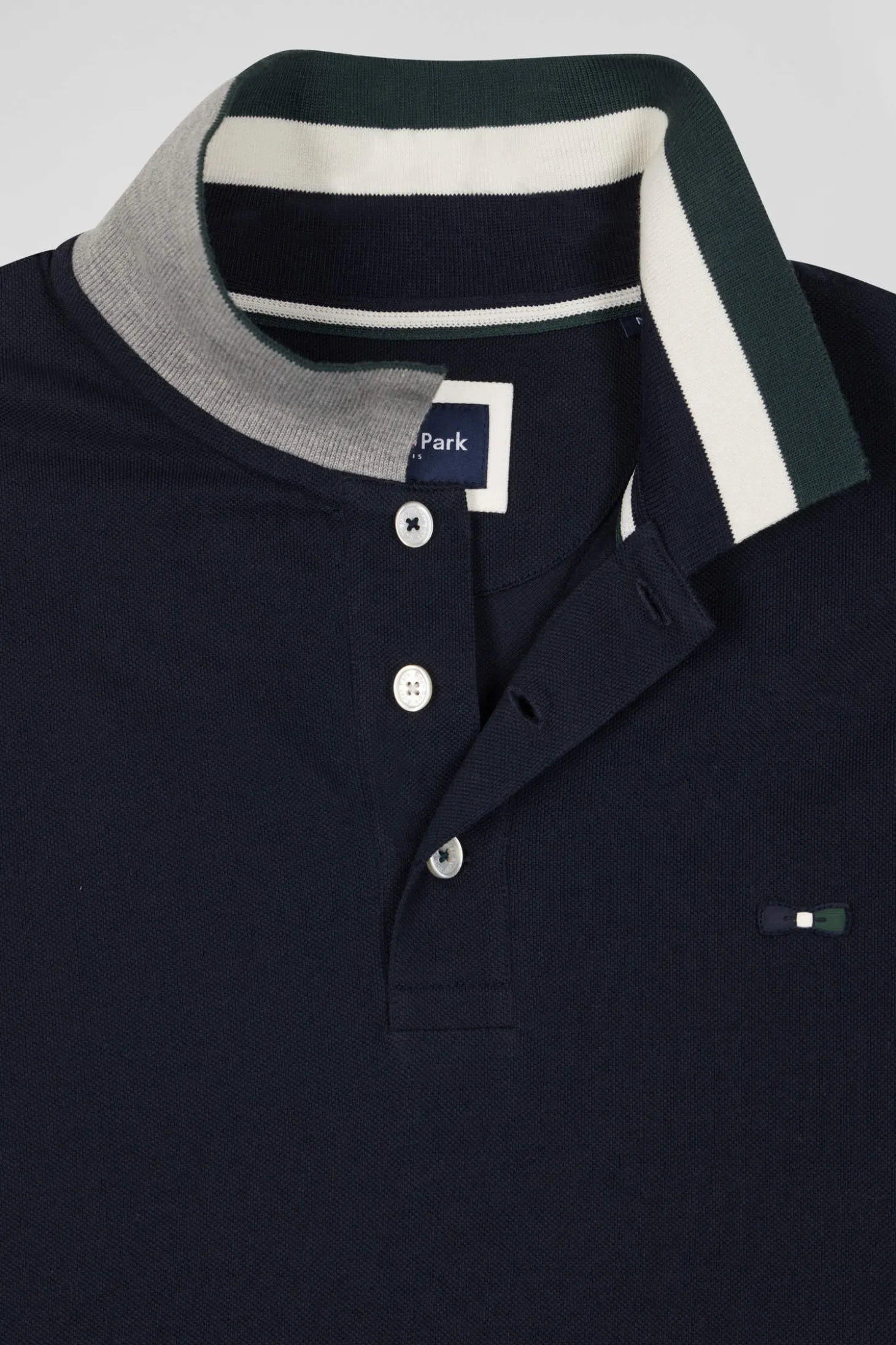 Polo manches courtes en piqué coton vert col jacquard Eden Park coupe Regular