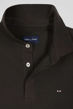 Polo manches courtes en piqué coton marron coupe Slim