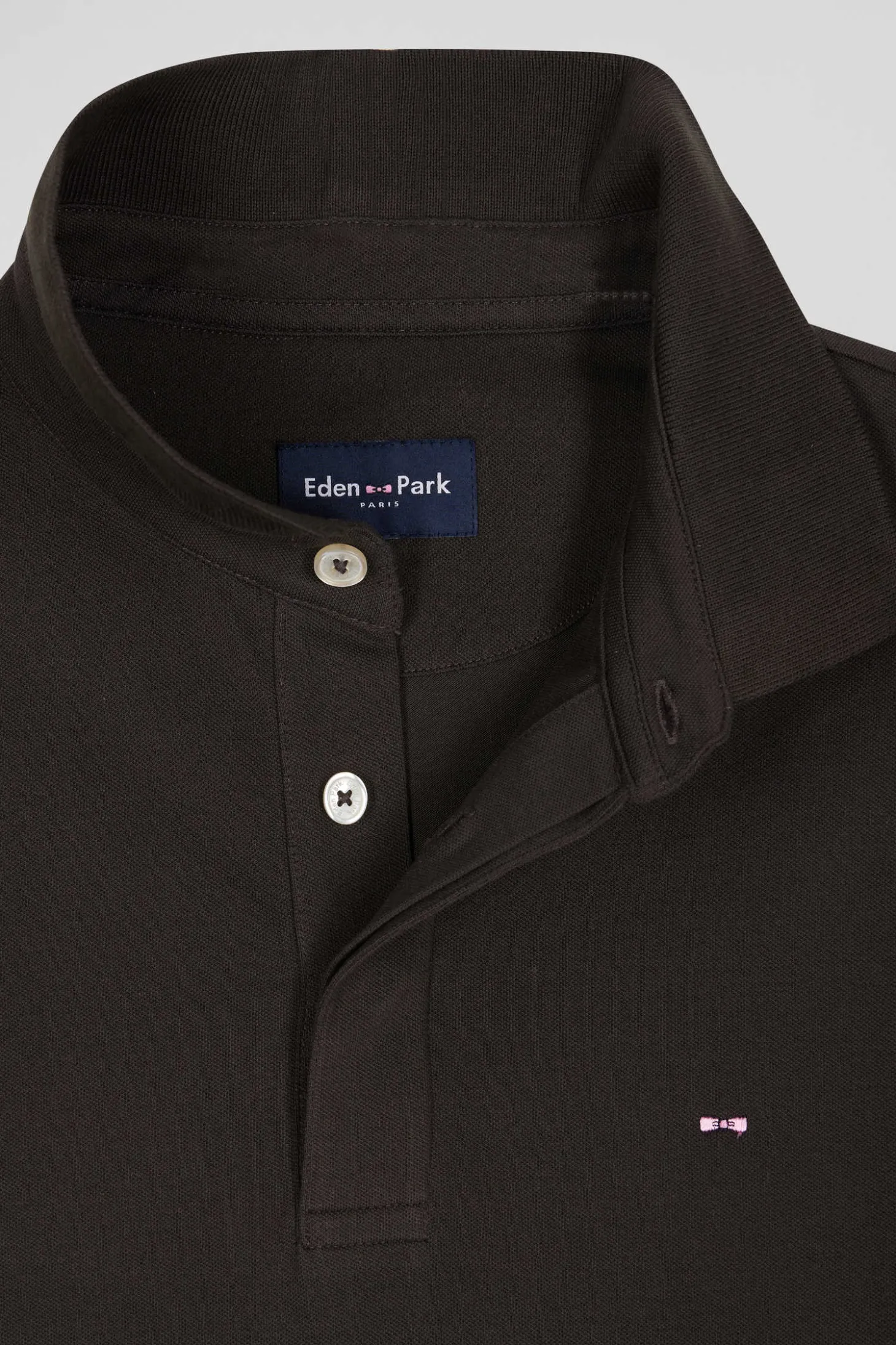 Polo manches courtes en piqué coton marron coupe Slim