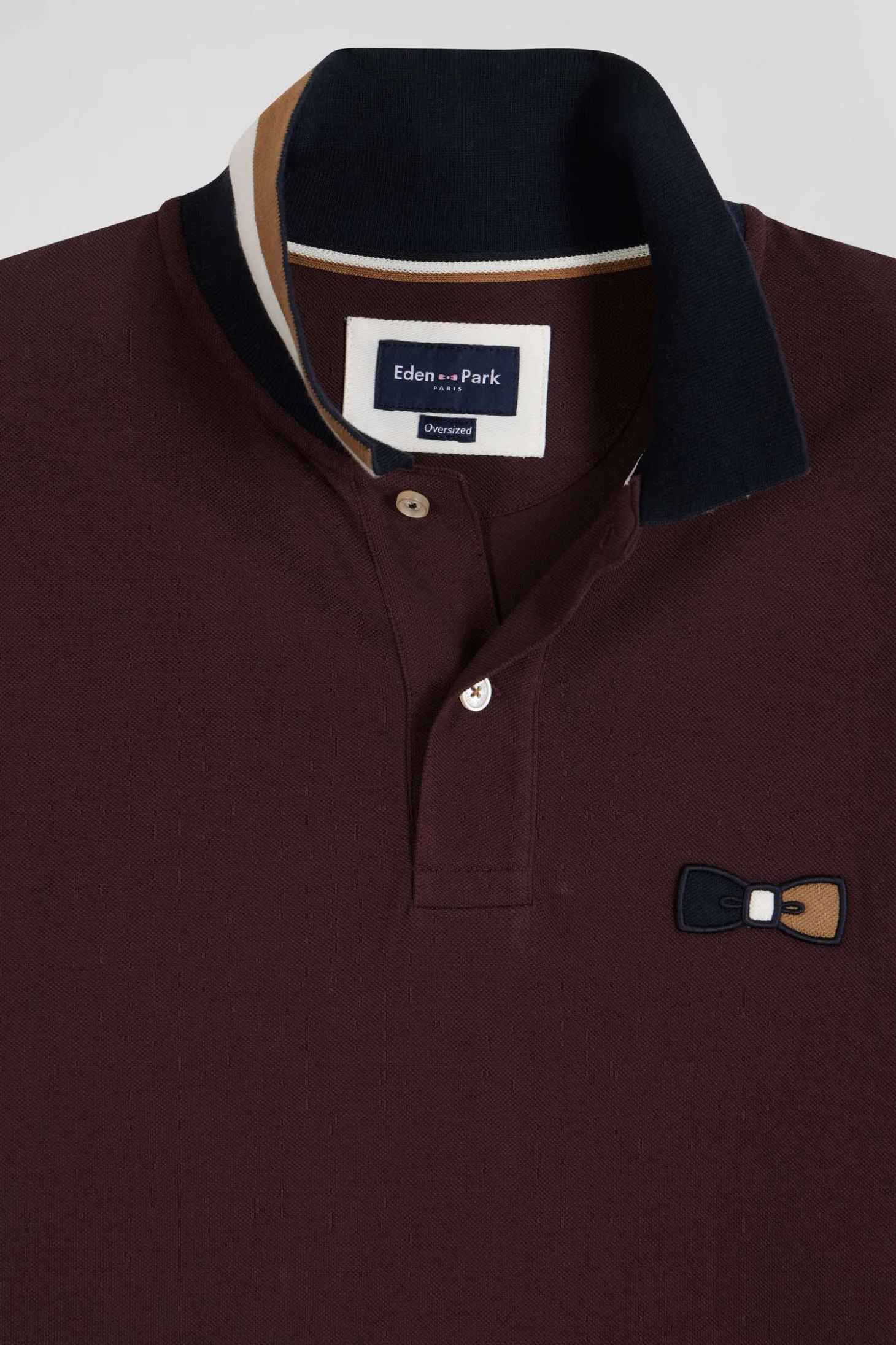 Polo manches courtes en piqué coton bordeaux détails tricolores coupe Oversized