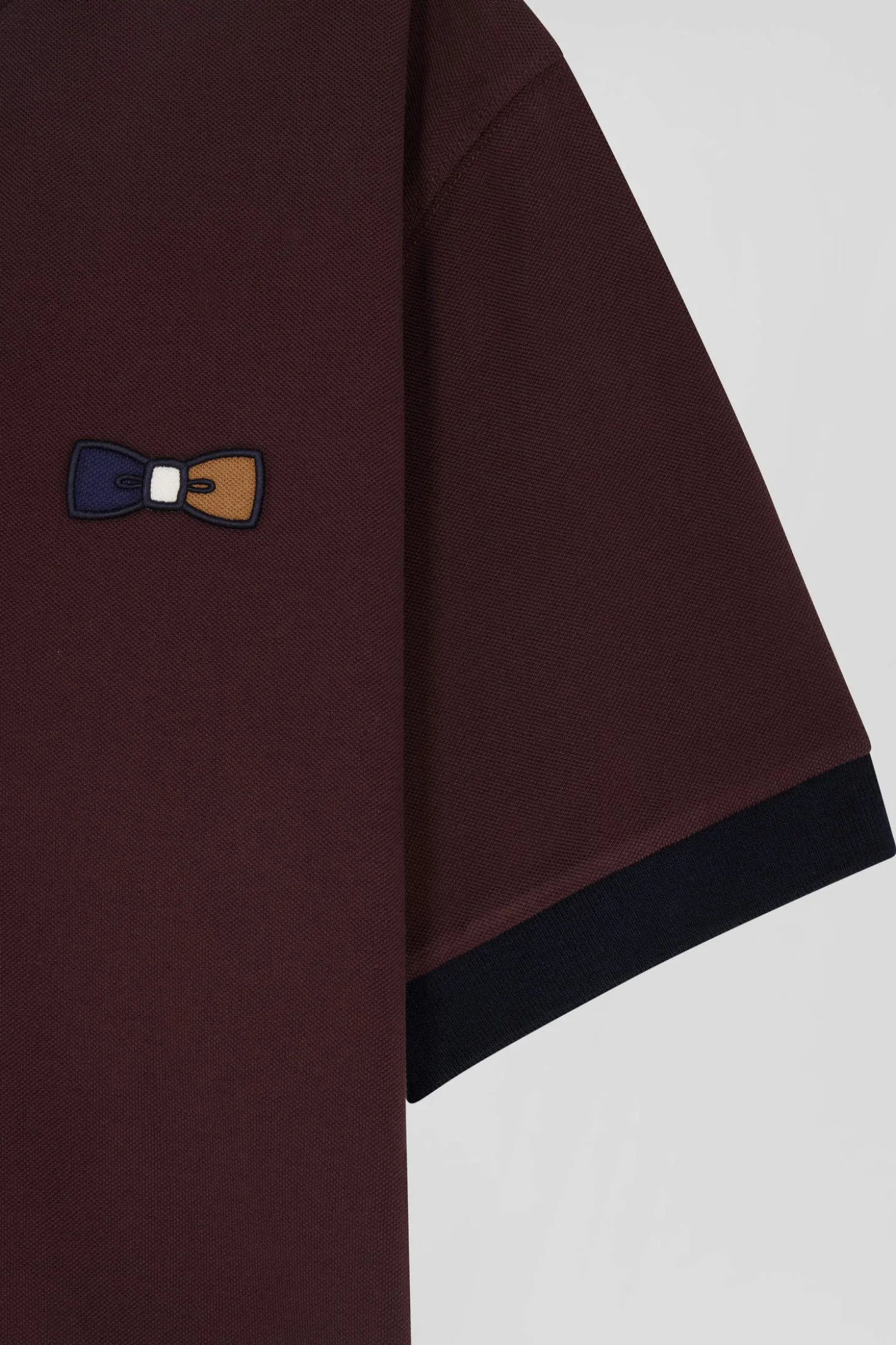 Polo manches courtes en piqué coton bordeaux col tricolore coupe Oversized