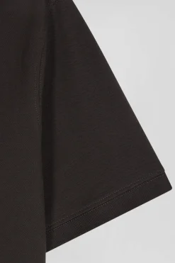 Polo manches courtes en piqué coton marron coupe Slim