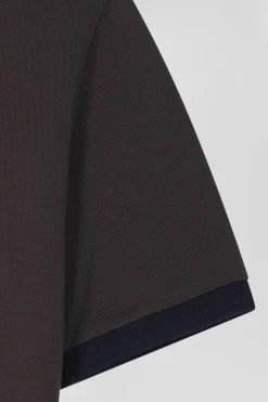 Polo manches courtes en piqué coton marron broderie cerclée coupe Regular
