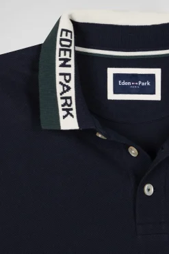 Polo manches courtes en piqué coton vert col jacquard Eden Park coupe Regular