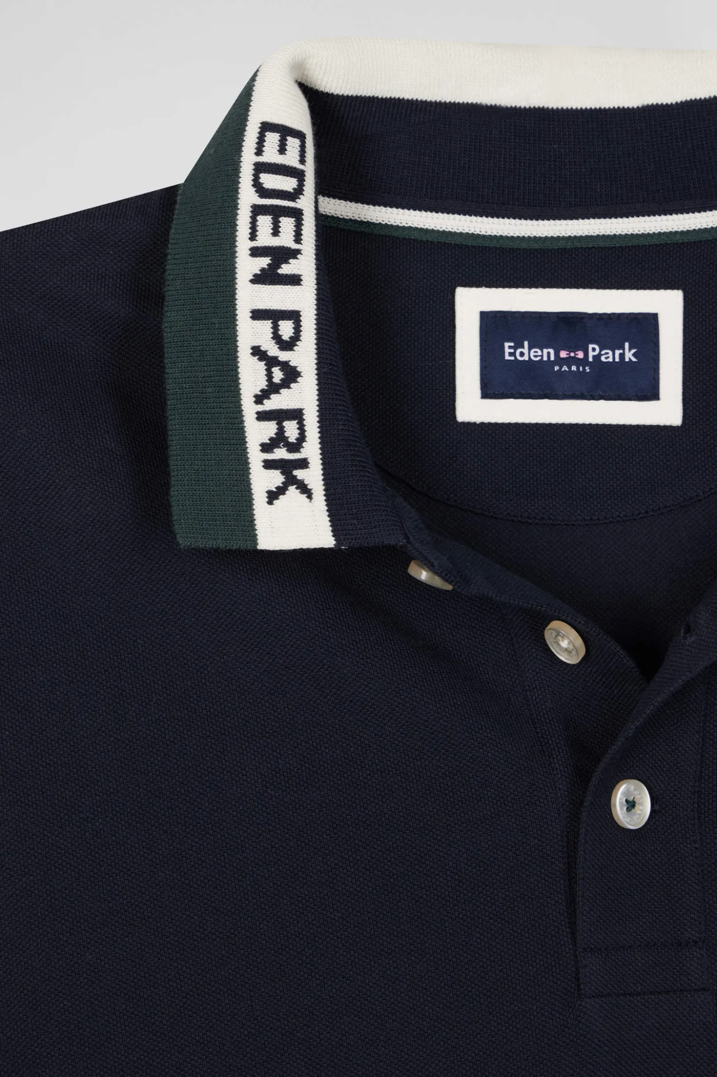 Polo manches courtes en piqué coton vert col jacquard Eden Park coupe Regular