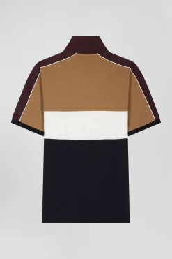 Polo manches courtes tricolore en piqué coton camel inscription Eden Park coupe Regular