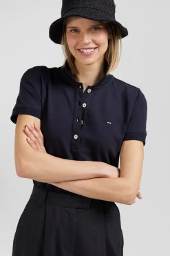 Polo manches courtes uni en coton stretch bleu marine coupe Slim