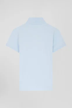 Polo manches courtes uni en coton stretch ciel coupe Slim