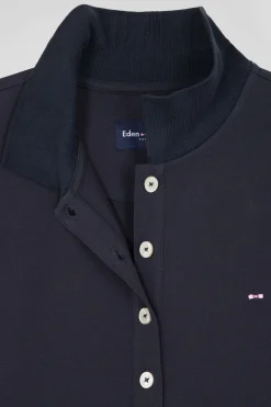 Polo manches courtes uni en coton stretch bleu marine coupe Slim