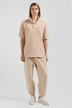 Polo manches courtes unisexe en piqué coton beige surteint coupe Oversized