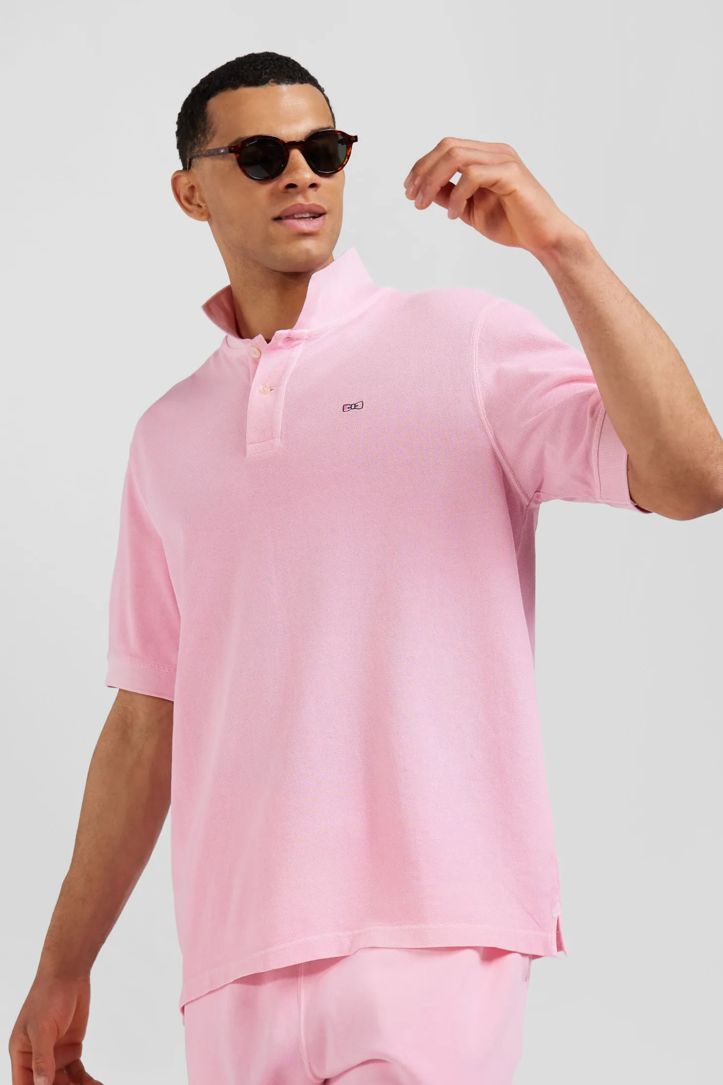 Polo manches courtes unisexe en piqué coton rose surteint coupe Oversized
