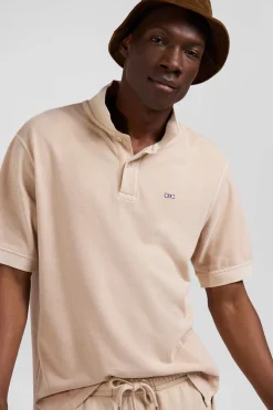 Polo manches courtes unisexe en piqué coton beige surteint coupe Oversized