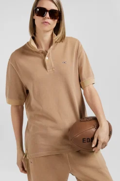 Polo manches courtes unisexe en piqué coton camel surteint coupe Oversized