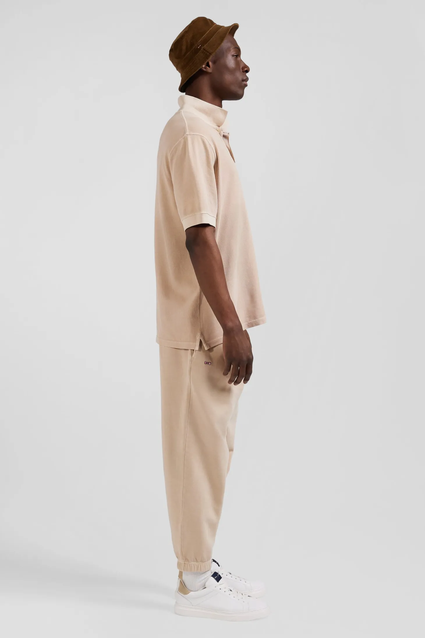 Polo manches courtes unisexe en piqué coton beige surteint coupe Oversized