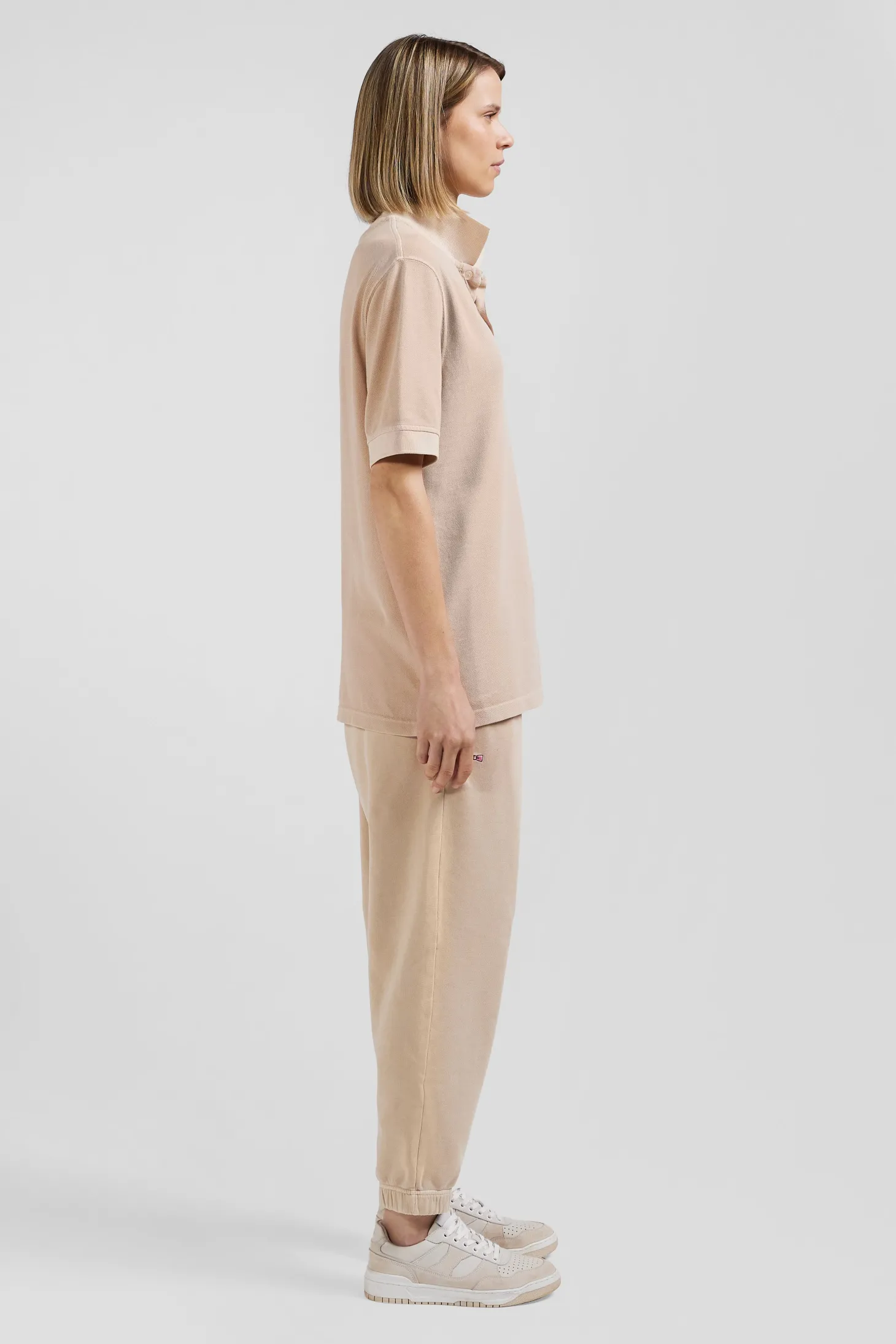 Polo manches courtes unisexe en piqué coton beige surteint coupe Oversized