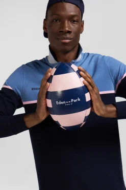 Polo manches longues bicolore en piqué coton bleu coupe Regular