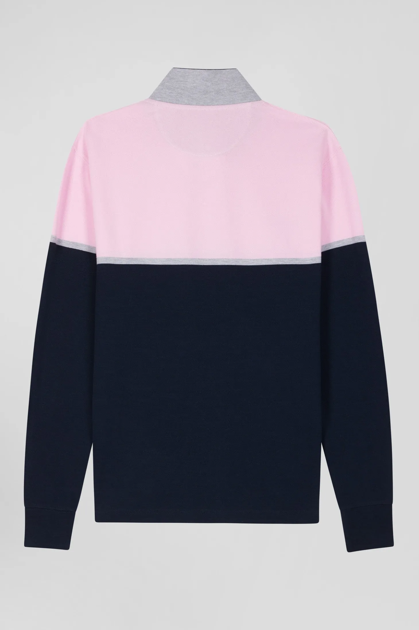 Polo manches longues bicolore en piqué coton bleu marine coupe Regular