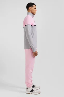 Polo manches longues bicolore en piqué coton rose coupe Regular