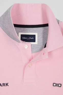 Polo manches longues bicolore en piqué coton rose coupe Regular