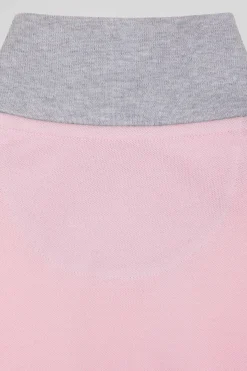 Polo manches longues bicolore en piqué coton rose coupe Regular