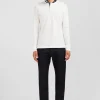 Polo manches longues blanc en coton avec col contrasté