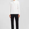 Polo manches longues blanc uni en piqué de coton stretch