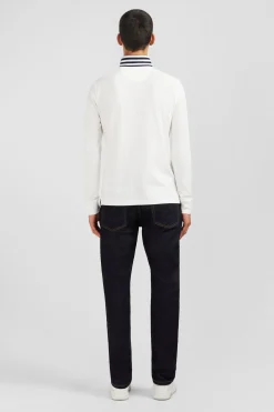 Polo manches longues blanc en coton avec col contrasté