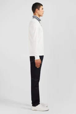 Polo manches longues blanc en coton avec col contrasté