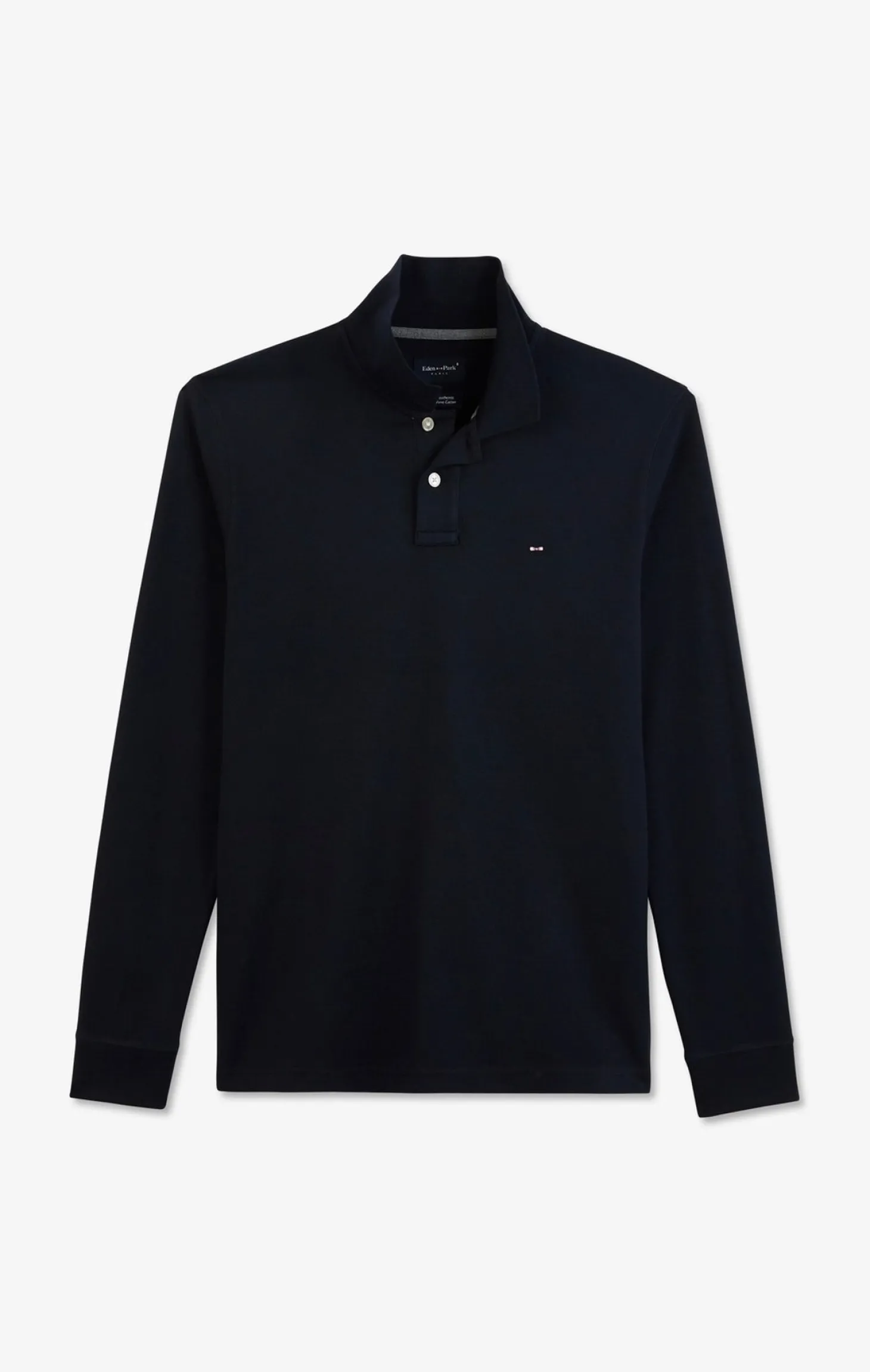 Polo manches longues bleu marine uni en piqué de coton stretch