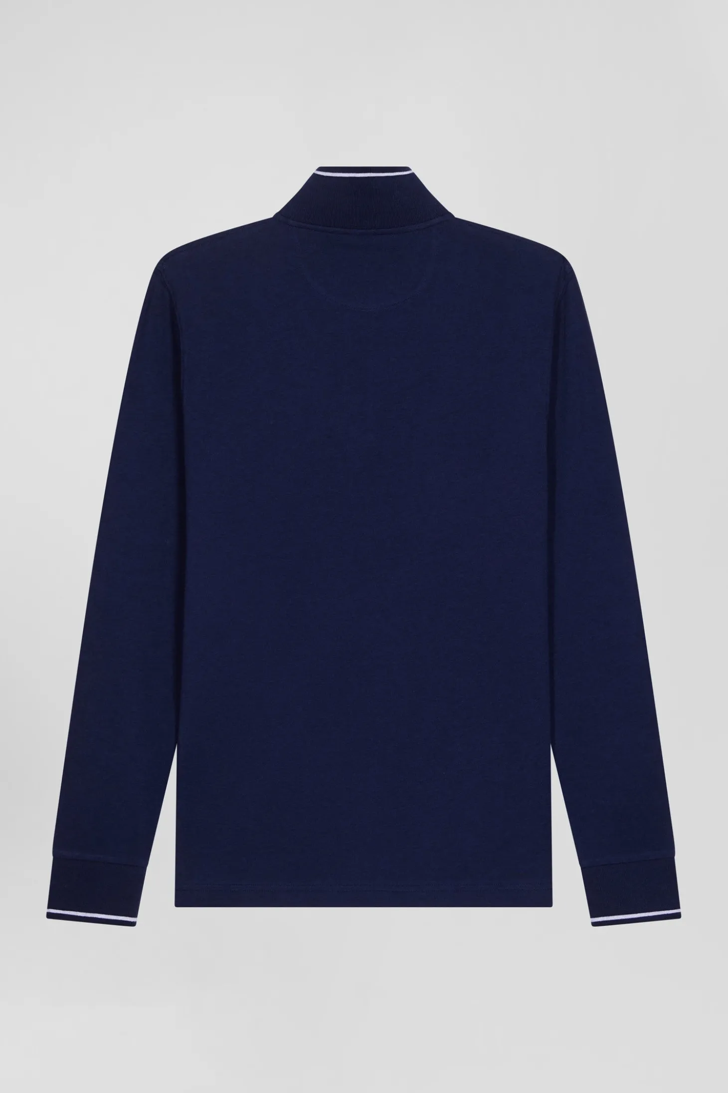 Polo manches longues bleu marine en coton stretch finitions rayées