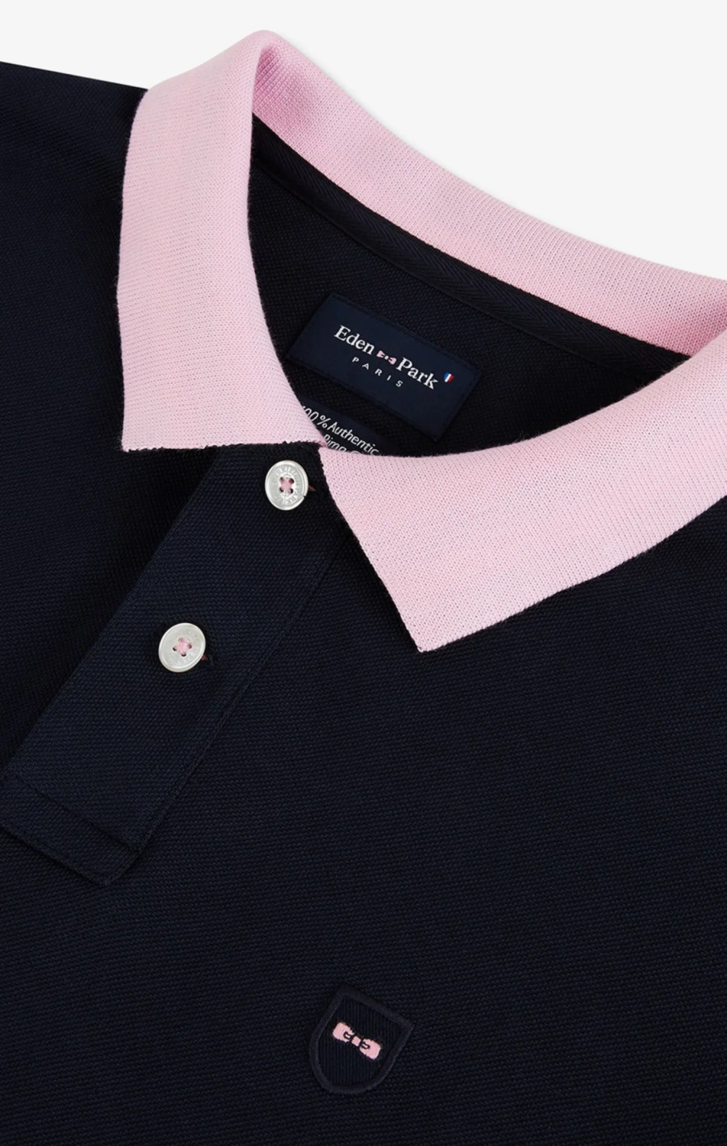 Polo manches longues bleu marine en coton avec col contrasté