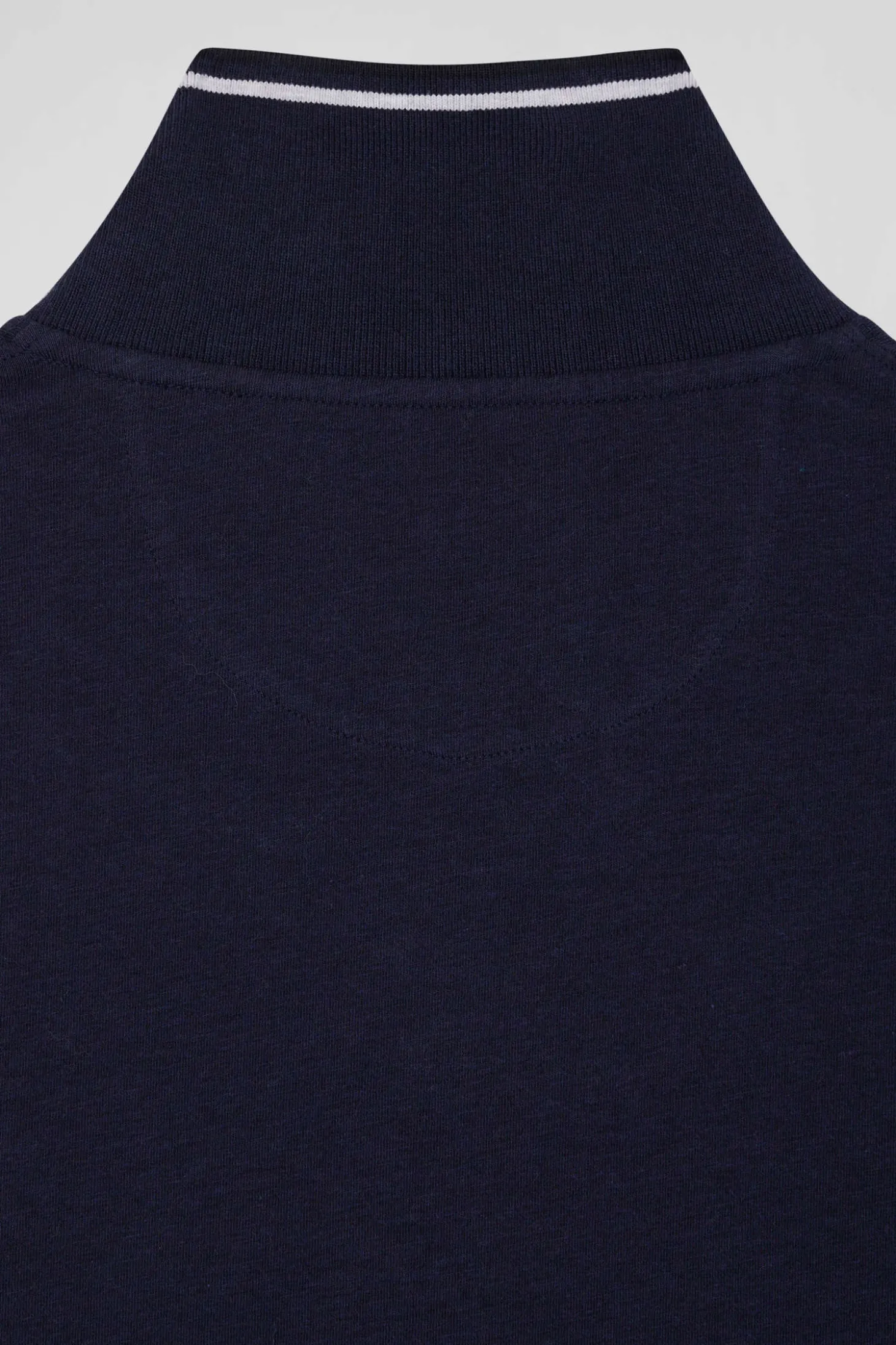 Polo manches longues bleu marine en coton stretch finitions rayées