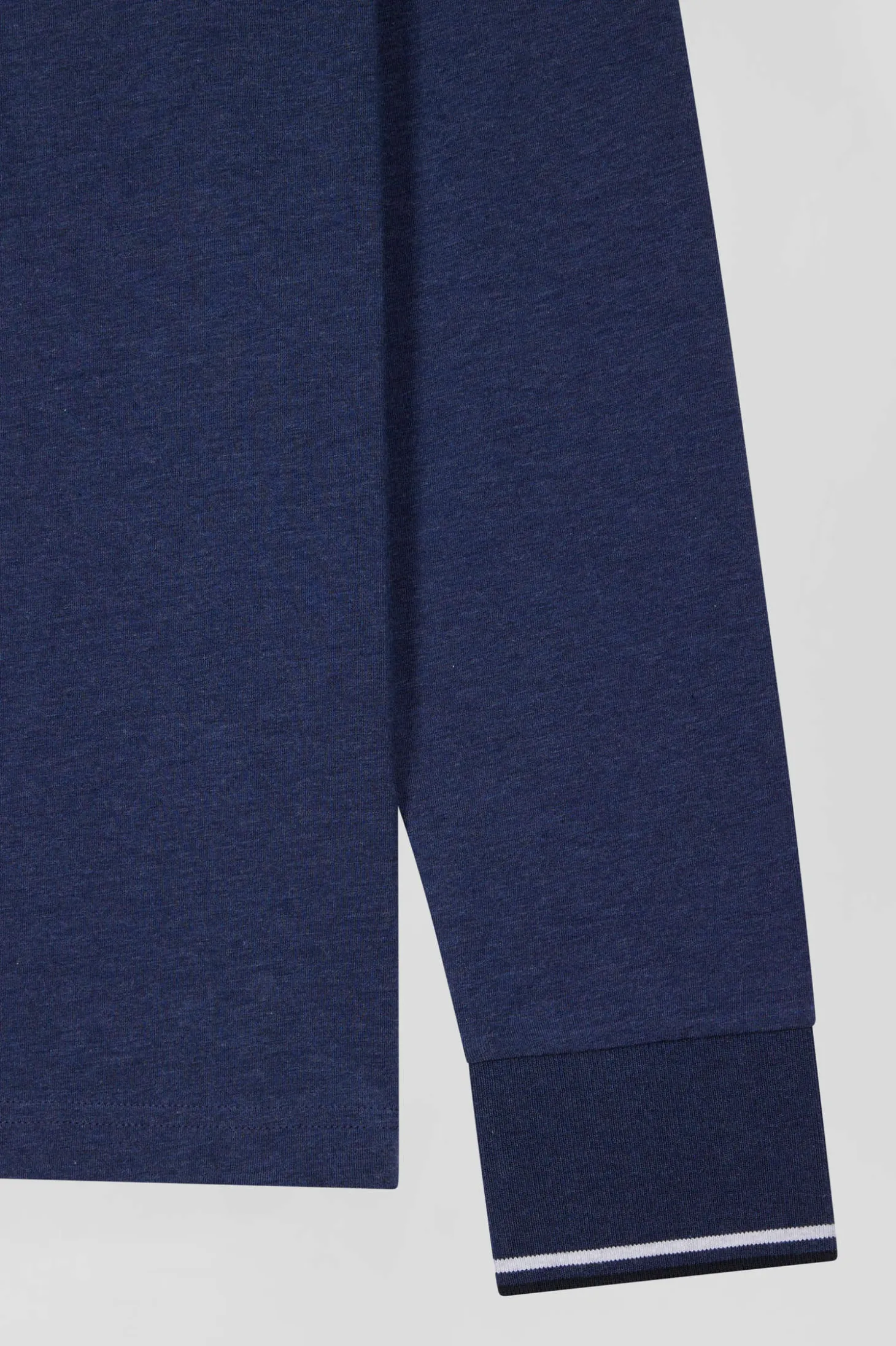 Polo manches longues bleu foncé en coton stretch finitions rayées