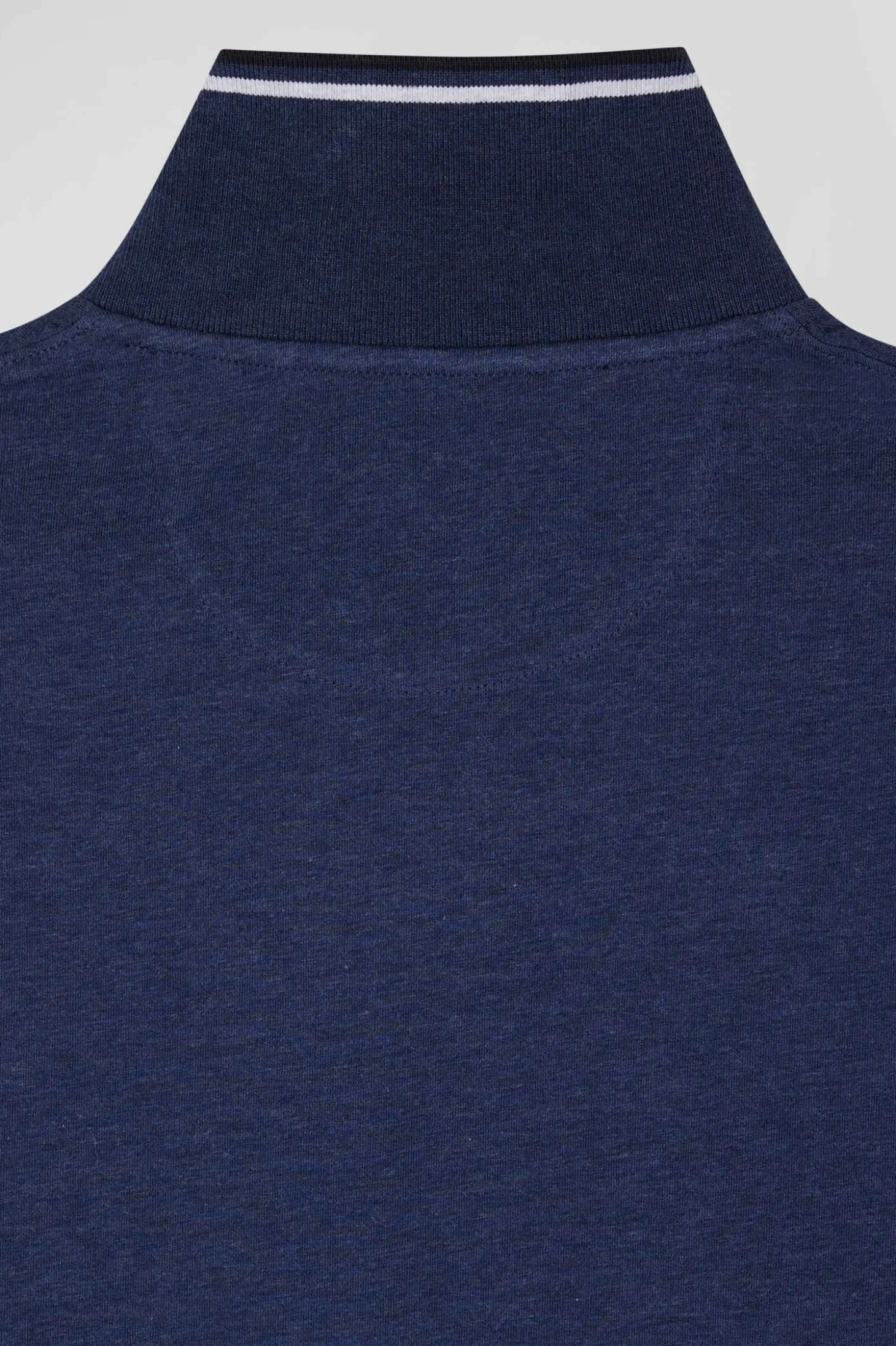 Polo manches longues bleu foncé en coton stretch finitions rayées