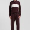 Polo manches longues colorblock en piqué coton bordeaux coupe Regular