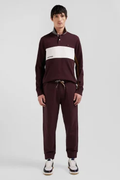 Polo manches longues colorblock en piqué coton bordeaux coupe Regular