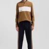 Polo manches longues colorblock en piqué coton camel coupe Regular