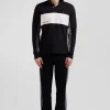 Polo manches longues colorblock en piqué coton noir coupe Regular