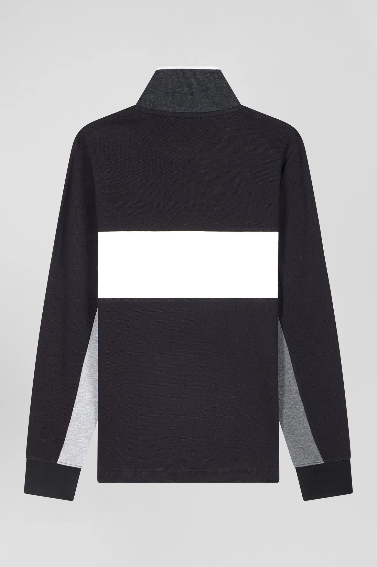 Polo manches longues colorblock en piqué coton noir coupe Regular