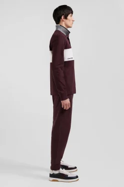 Polo manches longues colorblock en piqué coton bordeaux coupe Regular