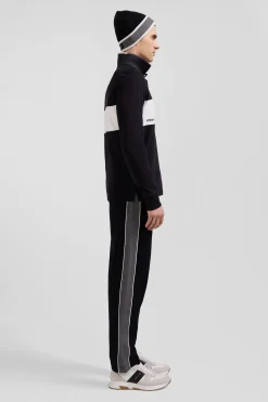 Polo manches longues colorblock en piqué coton noir coupe Regular