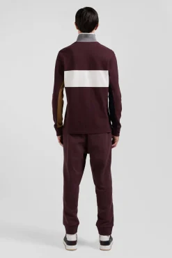 Polo manches longues colorblock en piqué coton bordeaux coupe Regular